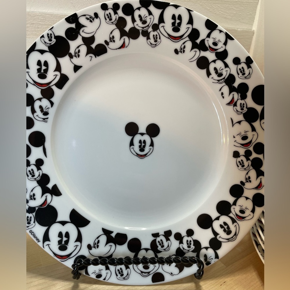 Pair of 2 - Disney Mickey Mouse Black & White Dinnerware (8 Inch) ceramic plates